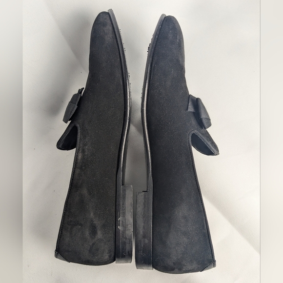 SALVATORE FERRAGAMO Men Loaffer Black Suede Shoes Size 7 Made In Italy With Bow - Picture 8 of 11